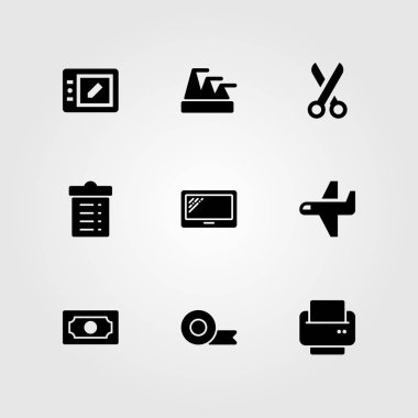 İş vektör Icon set. Tablet, bant, yapışkan bant ve para