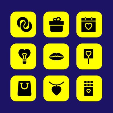 Sevgililer günü vektör Icon set. hediye, Sevgililer günü, alışveriş çantası ve kalp kolye