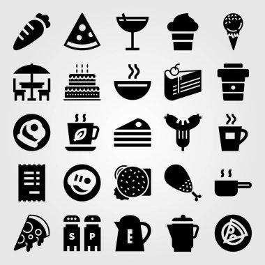 Restoran vektör Icon set. pasta, pizza, tuz ve biber ve çay