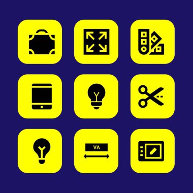 Web tasarım vektör Icon set. yazma, ampul, tablet ve pantone