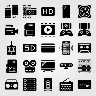 Teknoloji vektör Icon set. bellek, soğutucu, video kamera ve sunucu