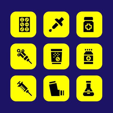 Tıp vektör Icon set. pipet, tıp, şırınga ve tabletler