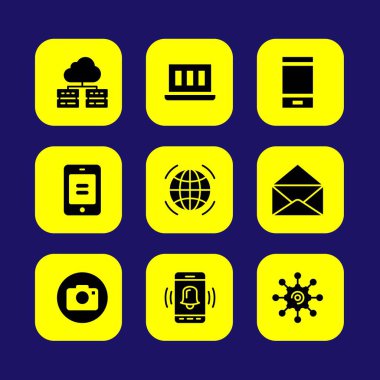 Temel vektör Icon set. posta, sunucu, dizüstü bilgisayar ve ayarları