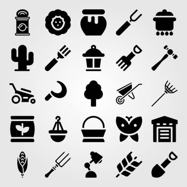 Bahçe vektör Icon set. lamba, ambar, buğday ve bal