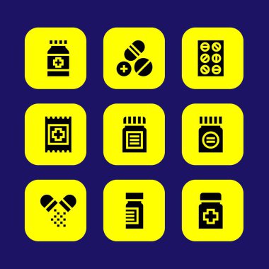 Tıp vektör Icon set. Grup, tıp, hap ve tabletler