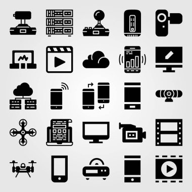 Teknoloji vektör Icon set. joystick, smartphone, sunucu ve radyo