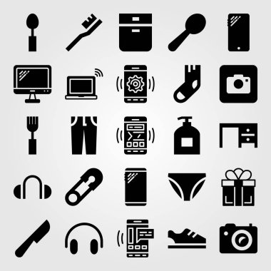 Alışveriş vektör Icon set. monitör, Danışma, bıçak ve tv