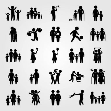 İnsanlar Icon set vektör. oynayan, Aile, oğlu ve torunu çocuk