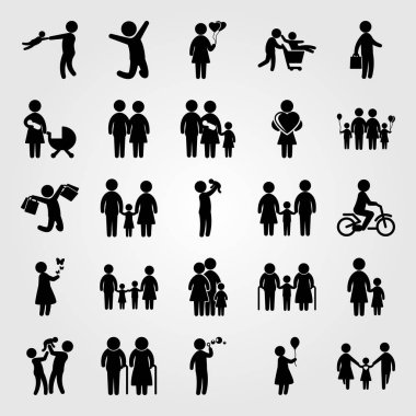 İnsanlar Icon set vektör. Baba, anne, çıkarmaya ve çocuk