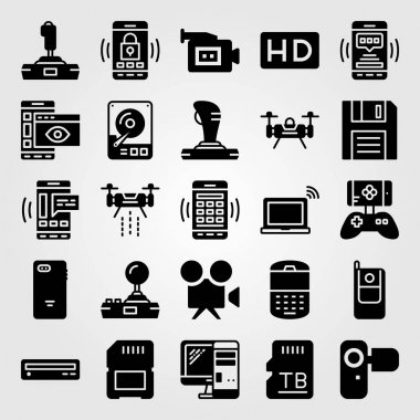 Teknoloji simge vektör ayarlayın. telefon, dvd player, bellek ve cep telefonu