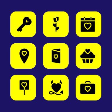 Sevgililer günü vektör Icon set. case, aşk, lolipop ve tarihi seviyorum