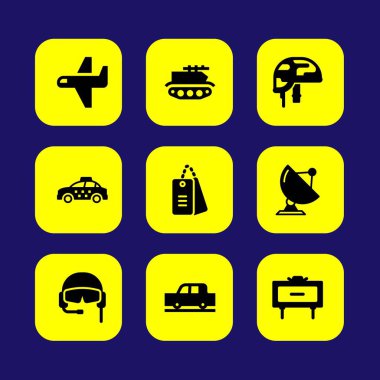 Askeri vektör Icon set. Radar, Araba, köpek Etiketler askeri ve Etiketler