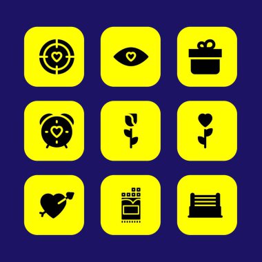Sevgililer günü vektör Icon set. Rose, aşk göz, yüzük ve çikolata
