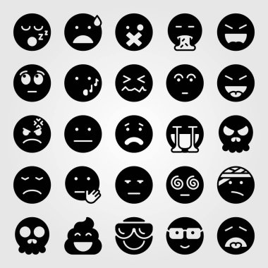 Duygular Icon set vektör. launghing, uyku ve yaralı durak,