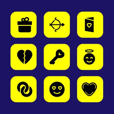 Sevgililer günü vektör Icon set. aşk, sevgi, Sevgililer günü ve melek gülümseme 