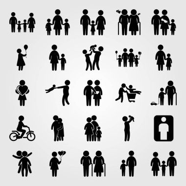 İnsanlar simge vektör ayarlayın. Anne ile oğlu, anne, yaşlı adam ve yaşlı kadın