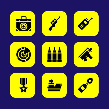 Silah vektör Icon set. ilk yardım çantası, cruiser, mermi ve cephane