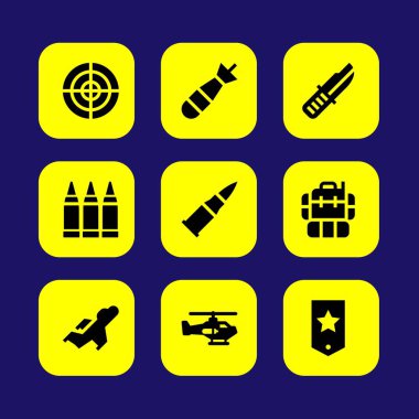 Silah vektör Icon set. mühimmat, sırt çantası, torpido ve bıçak