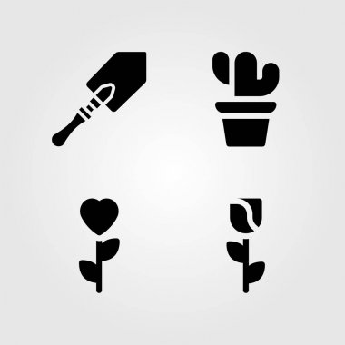 Karanfiller Icon set vektör. kaktüs, kürek, Sevgililer günü ve gül