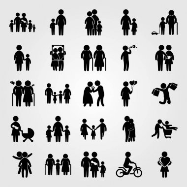 İnsanlar simge vektör ayarlayın. portre, oynayan iki, oynayan çocuk ve çocuklar sarılma insanlar