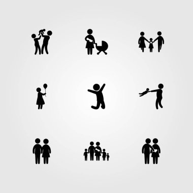 İnsanlar simge vektör ayarlayın. evlat, ballon, çocuk ve anne ile bebeği olan kadın