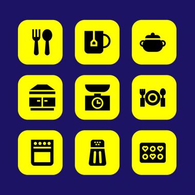 Mutfak vektör Icon set. Tencere, fırın, çay bardağı ve biber