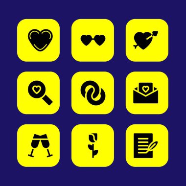 Sevgililer günü vektör Icon set. Şerefe, Sevgililer günü, nişan ve gül
