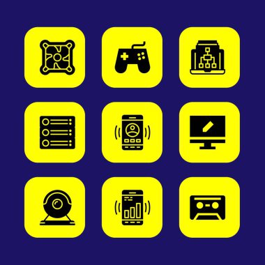 Teknoloji vektör Icon set. yönlendirici, soğutucu, akıllı telefon ve dizüstü