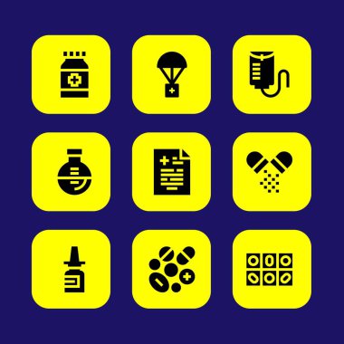 Tıp vektör Icon set. nazal sprey, hap, şişesi ve damla sayacı