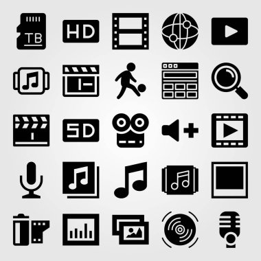 Çoklu ortam simgesini vektör ayarlayın. SD kartı, fotoğraf, video oynatıcı ve nota