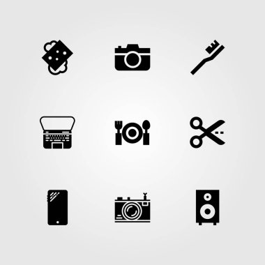 Alışveriş vektör Icon set. laptop, fotoğraf makinesi, hoparlör ve akıllı telefon