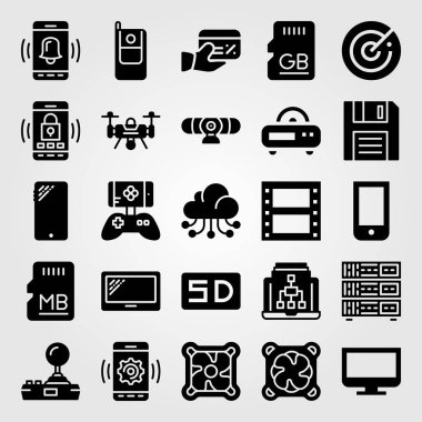 Teknoloji vektör Icon set. soğutucu, radar, uçak ve bellek