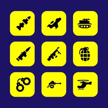Silah vektör Icon set. Savaş, helikopter, kelepçe ve makineli tüfek