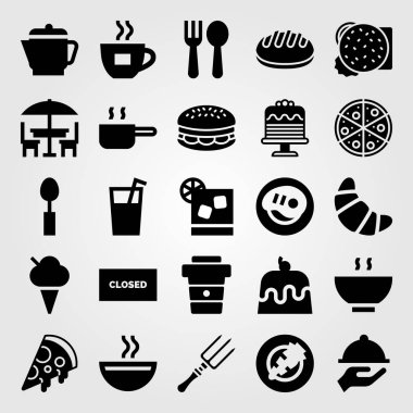 Restoran vektör Icon set. kokteyl, ekmek, kahve fincanı ve biftek