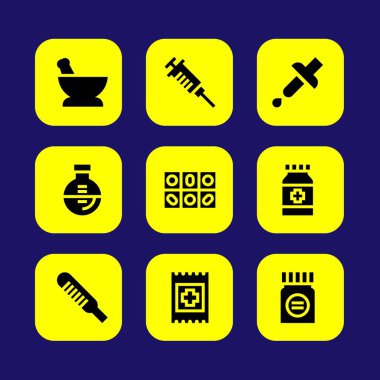 Tıp vektör Icon set. termometre, pipet, şırınga ve grup
