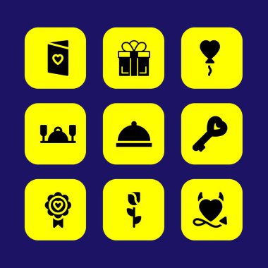 Sevgililer günü vektör Icon set. Sevgililer günü, şeytan kalp, akşam yemeği ve Hediyelik