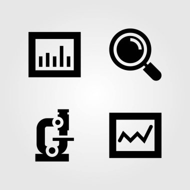 Eğitim Icons set. Vektör çizimi Büyüteç, analytics ve mikroskop