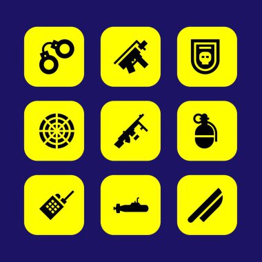 Silah vektör Icon set. makineli tüfek, bagde, silah ve walkie talkie