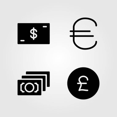 Para Icons set. Vektör çizim Sterlini, para, dolar ve euro