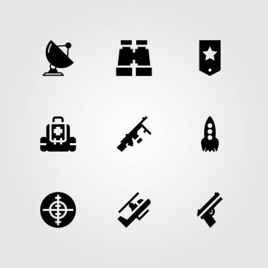 Silah vektör Icon set. roket, makineli tüfek, amaç ve helikopter