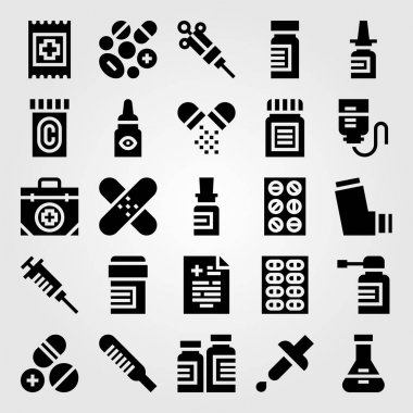 Tıp vektör Icon set. şırınga, yardım grubu, ilaç ve tıbbi sonuç