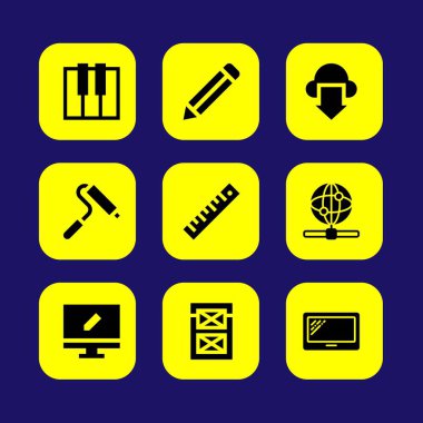 Web tasarım vektör Icon set. klavye, tel kafes, bulut download ve tablet