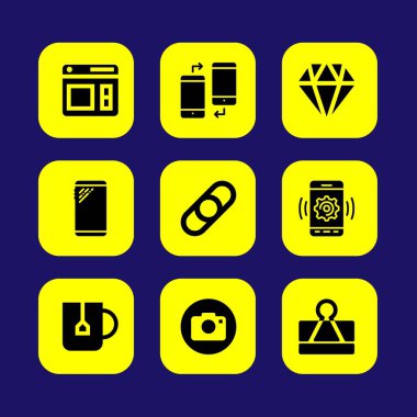 Web tasarım vektör Icon set. fotoğraf kamera, elmas, ataş ve çay Kupası