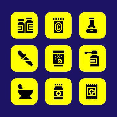 Tıp vektör Icon set. Yardım, yardım grubu, ilaç ve tıp