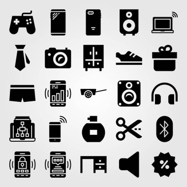 Alışveriş vektör Icon set. spor ayakkabı, sepeti, sessiz ve kulaklıklar