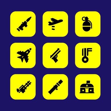 Askeri vektör Icon set. Destroyer, jet, bazuka ve uçak