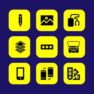 Web tasarım vektör Icon set. Pantone, katmanları, görüntü ve parola