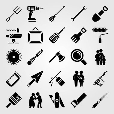 Araçlar simgesi vektör ayarlayın. adam, fırça, keski ve çatal