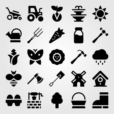 Bahçe simge vektör ayarlayın. şey, kelebek, kürek ve çimlenme