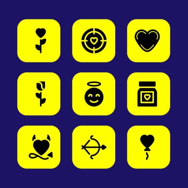 Sevgililer günü vektör Icon set. ark, kalp, kalp ve melek şeytan 
